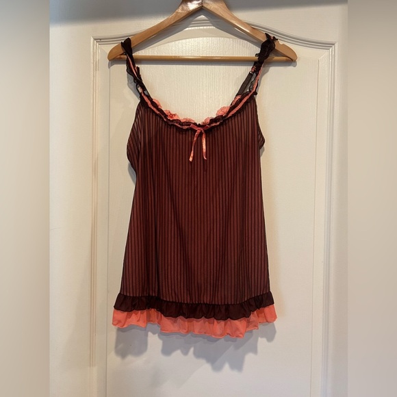 Vintage Coral & Brown Pinstripe and Lace Lingerie - Picture 3 of 7